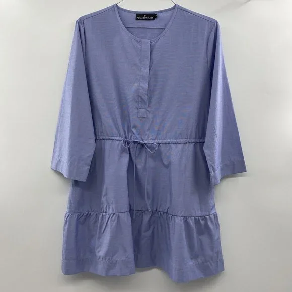 Pomander Place Tuckernuck Women's Chambray Lucy Dress Blue Tier Tie Waist Mini M - Picture 2 of 12